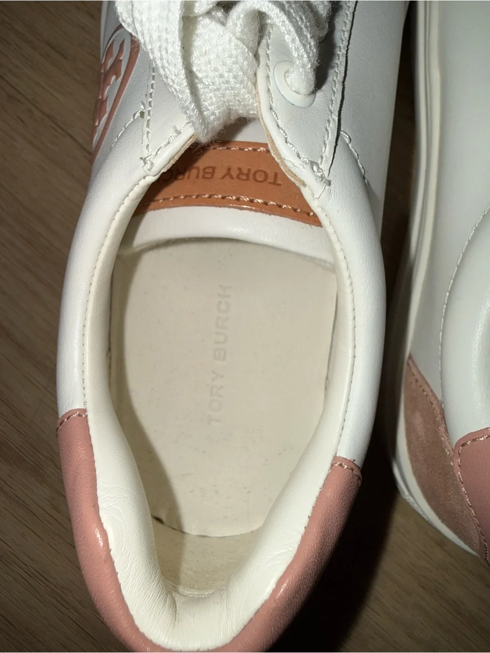 Tory Burch White Leather Sneakers with Dusty Rose Accents